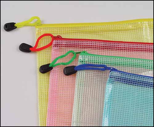 4.7" x 6.3" Mesh Zipper Storage Bag, Assorted Colors - Click Image to Close