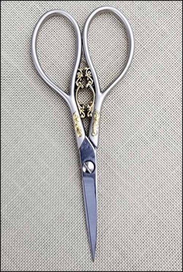 Marquis 4¼" Brushed Silver Embroidery Scissors w/Gold Filagree - Click Image to Close