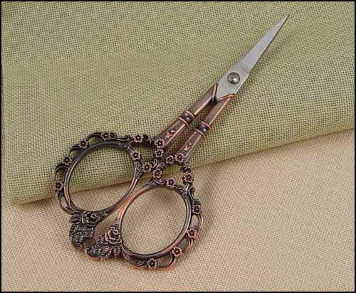 Victorian Embroidery Scissors, Red Bronze Handles - Click Image to Close