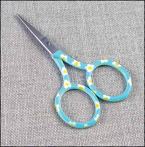 Blue and Yellow Floral Embroidery Scissors - Click Image to Close