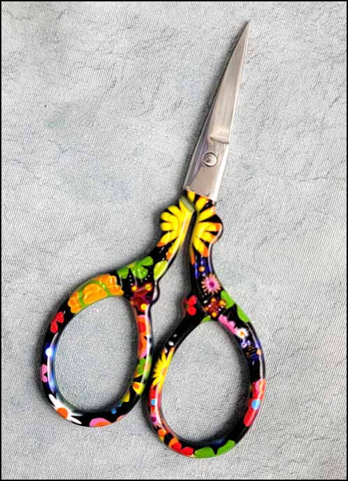 (image for) Navy Floral 3.6" Embroidery Scissors - Click Image to Close