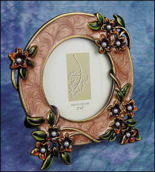 Cocoa Floral Enamel 2" Round Decorative Frame - Click Image to Close