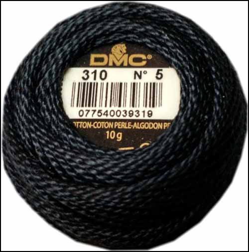 DMC Pearl Cotton, 310 Black, Size 5 Balls - Click Image to Close